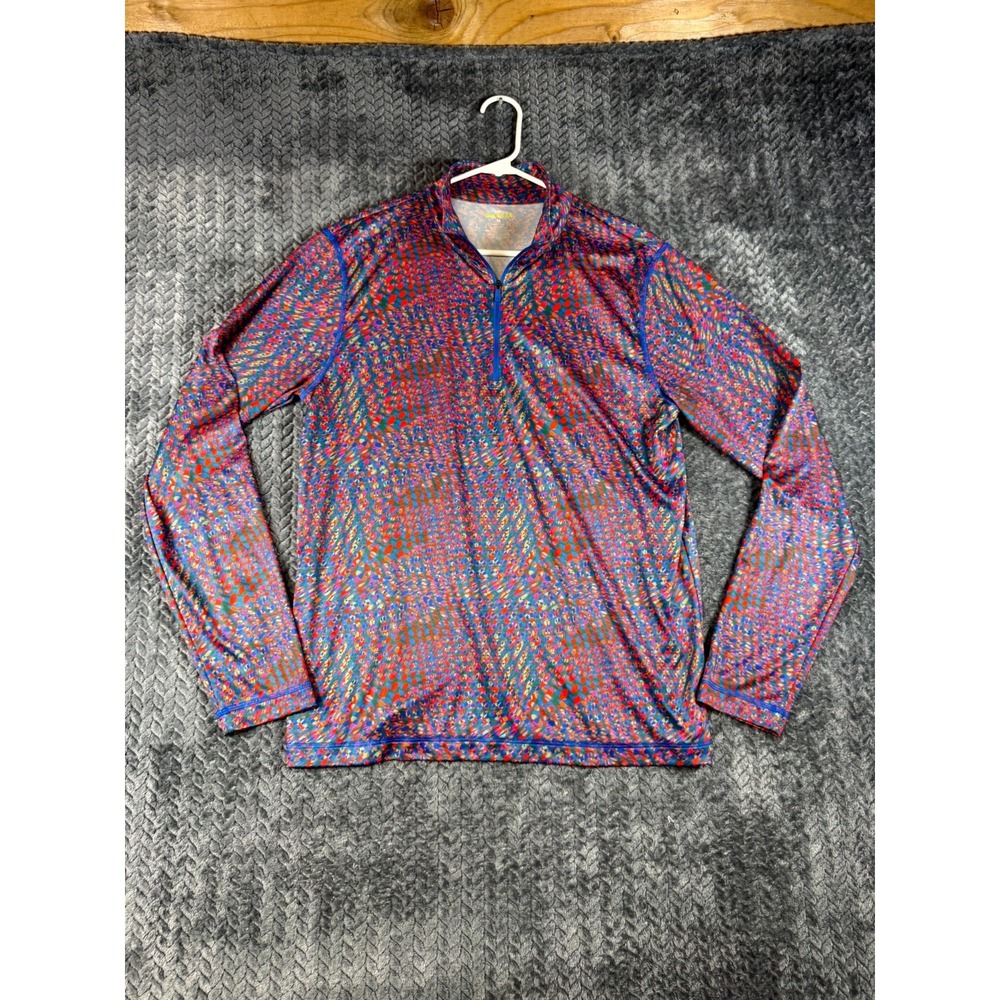 Tek Gear Shirt Mens M Multicolor Abstract Print Gym Running Performance 1/4 Zip